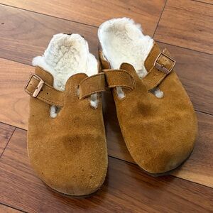Birkenstock Brown Suede Clogs with White Lining